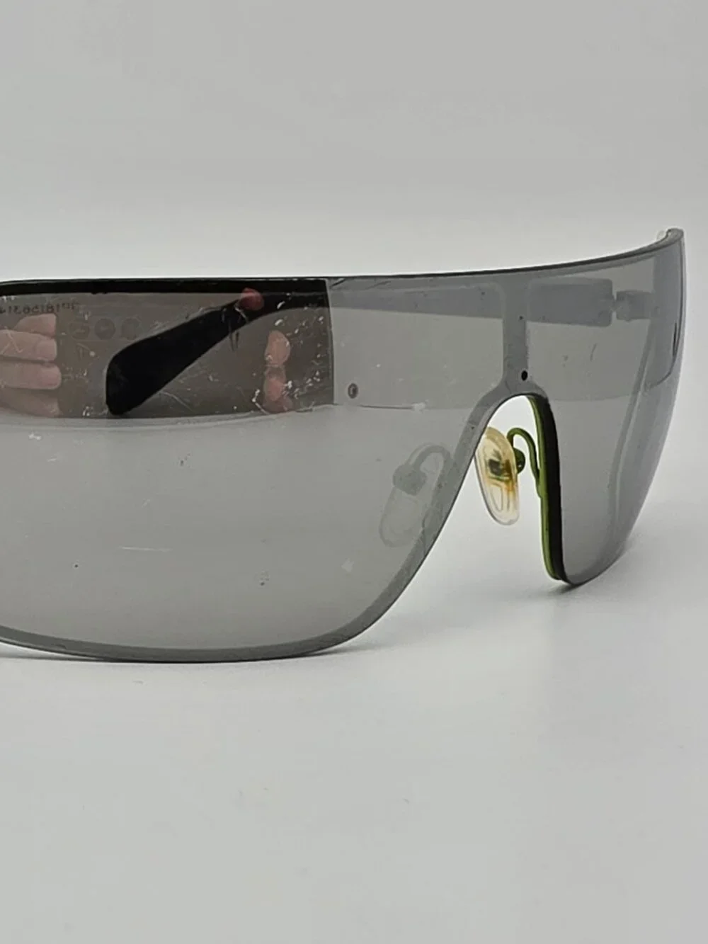 Prada SPS 55O OAW-1I2 Linea Rossa Grey Frame Silver Mirror Shield Sunglasses